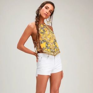 *NWOT* Golden Yellow Floral Print Halter Crop Top